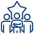 Icon showing three people with a star above them, symbolizing customer focus and service excellence.
